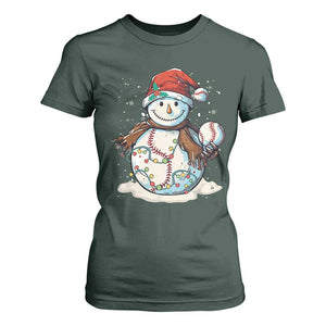 Funny Christmas Baseball T Shirt For Women Cute Snowman Baseball Players Santa Hat TS11 Dark Forest Green Print Your Wear