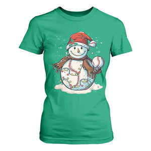 Funny Christmas Baseball T Shirt For Women Cute Snowman Baseball Players Santa Hat TS11 Irish Green Print Your Wear