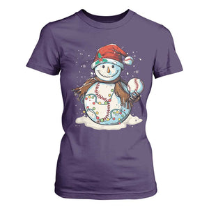 Funny Christmas Baseball T Shirt For Women Cute Snowman Baseball Players Santa Hat TS11 Purple Print Your Wear