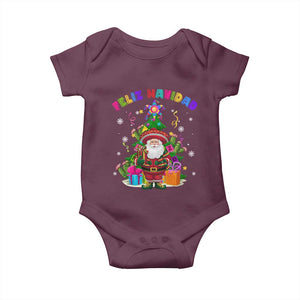 Funny Christmas In Mexico Baby Onesie Feliz Navidad Sombrero Santa Xmas Tree TS11 Maroon Print Your Wear