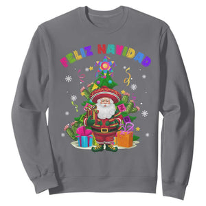 Funny Christmas In Mexico Sweatshirt Feliz Navidad Sombrero Santa Xmas Tree TS11 Charcoal Print Your Wear