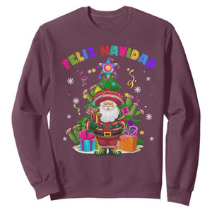 Funny Christmas In Mexico Sweatshirt Feliz Navidad Sombrero Santa Xmas Tree TS11 Maroon Print Your Wear