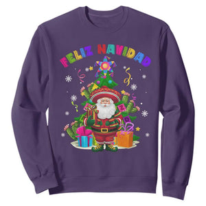 Funny Christmas In Mexico Sweatshirt Feliz Navidad Sombrero Santa Xmas Tree TS11 Purple Print Your Wear