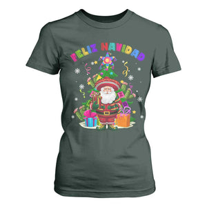 Funny Christmas In Mexico T Shirt For Women Feliz Navidad Sombrero Santa Xmas Tree TS11 Dark Forest Green Print Your Wear