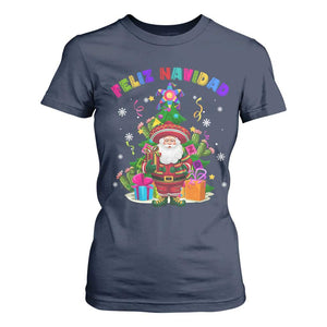 Funny Christmas In Mexico T Shirt For Women Feliz Navidad Sombrero Santa Xmas Tree TS11 Navy Print Your Wear
