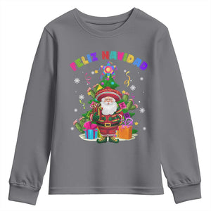 Funny Christmas In Mexico Youth Sweatshirt Feliz Navidad Sombrero Santa Xmas Tree TS11 Charcoal Print Your Wear