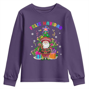 Funny Christmas In Mexico Youth Sweatshirt Feliz Navidad Sombrero Santa Xmas Tree TS11 Purple Print Your Wear