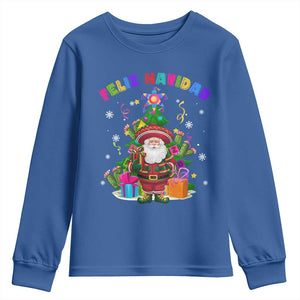 Funny Christmas In Mexico Youth Sweatshirt Feliz Navidad Sombrero Santa Xmas Tree TS11 Royal Blue Print Your Wear