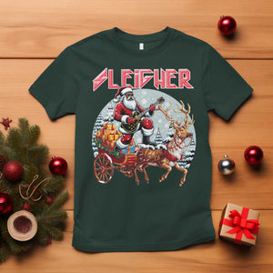 Funny Black Santa Heavy Metal Christmas T Shirt Sleigher Xmas Rock & Roll TS11 Dark Forest Green Print Your Wear