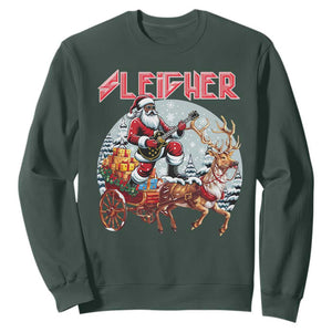 Funny Black Santa Heavy Metal Christmas Sweatshirt Sleigher Xmas Rock & Roll TS11 Dark Forest Green Print Your Wear