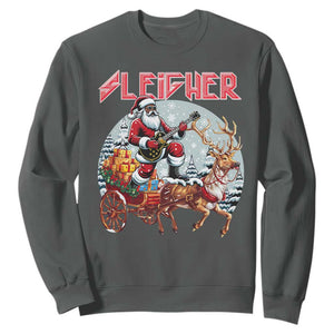 Funny Black Santa Heavy Metal Christmas Sweatshirt Sleigher Xmas Rock & Roll TS11 Dark Heather Print Your Wear
