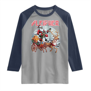 Funny Santa Heavy Metal Christmas Raglan Shirt Sleigher Xmas Rock & Roll TS11 Sport Gray Navy Print Your Wear