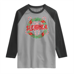 Funny Christmas Heavy Metal Raglan Shirt Sleigher Xmas Pentagram Candy Cane TS11 Sport Gray Black Print Your Wear