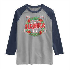 Funny Christmas Heavy Metal Raglan Shirt Sleigher Xmas Pentagram Candy Cane TS11 Sport Gray Navy Print Your Wear
