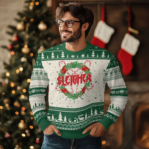 Funny Christmas Heavy Metal Ugly Christmas Sweater Sleigher Xmas Pentagram Candy Cane TS11 Green Print Your Wear