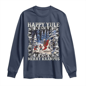 Happy Yule Merry Krampus Long Sleeve Shirt Vintage Krampus Black Cat TS11 Navy Print Your Wear