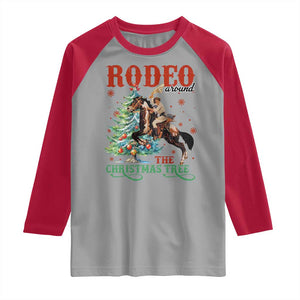 Western Christmas Raglan Shirt Rodeo Around The Christmas Tree Cowgirl TS11 Sport Gray Red Print Your Wear