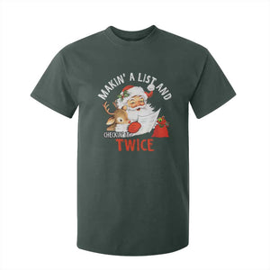 Funny Christmas Santa T Shirt For Kid Makin' A List And Checkin' It Twice TS11 Dark Forest Green Print Your Wear