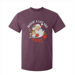 Funny Christmas Santa T Shirt For Kid Makin' A List And Checkin' It Twice TS11 Maroon Print Your Wear