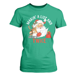Funny Christmas Santa T Shirt For Women Makin' A List And Checkin' It Twice TS11 Irish Green Print Your Wear