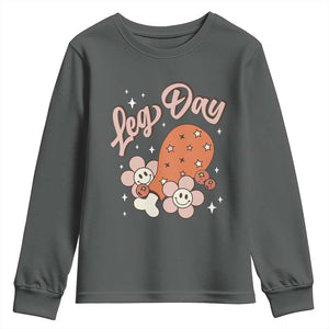 Funny Retro Thanksgiving Youth Sweatshirt Leg Day Fall Season Family Matching TS11 Dark Heather Print Your Wear