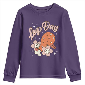 Funny Retro Thanksgiving Youth Sweatshirt Leg Day Fall Season Family Matching TS11 Purple Print Your Wear