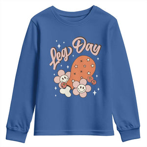 Funny Retro Thanksgiving Youth Sweatshirt Leg Day Fall Season Family Matching TS11 Royal Blue Print Your Wear