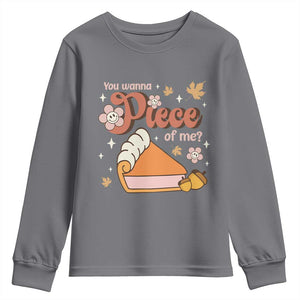 Funny Retro Thanksgiving Youth Sweatshirt You Wanna Piece Of Me Fall Season Family Matching TS11 Charcoal Print Your Wear