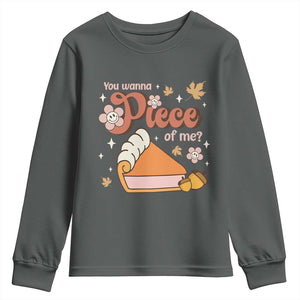 Funny Retro Thanksgiving Youth Sweatshirt You Wanna Piece Of Me Fall Season Family Matching TS11 Dark Heather Print Your Wear