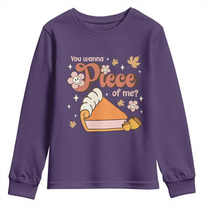 Funny Retro Thanksgiving Youth Sweatshirt You Wanna Piece Of Me Fall Season Family Matching TS11 Purple Print Your Wear