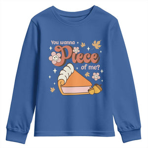 Funny Retro Thanksgiving Youth Sweatshirt You Wanna Piece Of Me Fall Season Family Matching TS11 Royal Blue Print Your Wear