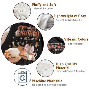 Funny Retro Thanksgiving Throw Blanket Talk Turkey To Me Fall Season Family Matching TS11 Print Your Wear