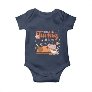 Funny Retro Thanksgiving Baby Onesie Talk Turkey To Me Fall Season Family Matching TS11 Navy Print Your Wear