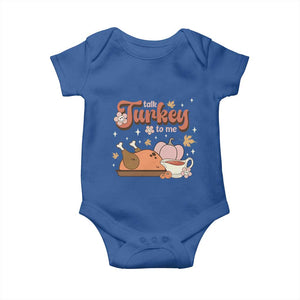 Funny Retro Thanksgiving Baby Onesie Talk Turkey To Me Fall Season Family Matching TS11 Royal Blue Print Your Wear