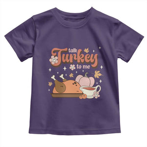 Funny Retro Thanksgiving Baby Shirt Talk Turkey To Me Fall Season Family Matching TS11 Purple Print Your Wear
