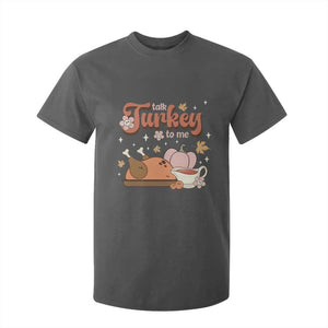 Funny Retro Thanksgiving T Shirt For Kid Talk Turkey To Me Fall Season Family Matching TS11 Dark Heather Print Your Wear