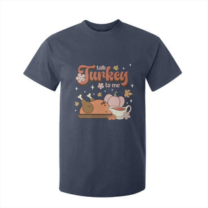 Funny Retro Thanksgiving T Shirt For Kid Talk Turkey To Me Fall Season Family Matching TS11 Navy Print Your Wear