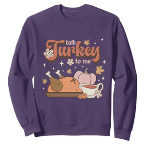 Funny Retro Thanksgiving Sweatshirt Talk Turkey To Me Fall Season Family Matching TS11 Purple Print Your Wear