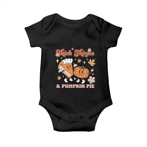 Funny Retro Thanksgiving Baby Onesie Thick Thighs And Pumpkin Pie Fall Season Family Matching TS11 Black Print Your Wear