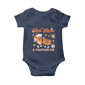 Funny Retro Thanksgiving Baby Onesie Thick Thighs And Pumpkin Pie Fall Season Family Matching TS11 Navy Print Your Wear
