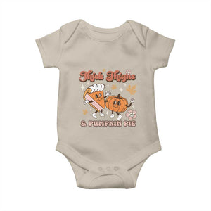 Funny Retro Thanksgiving Baby Onesie Thick Thighs And Pumpkin Pie Fall Season Family Matching TS11 Sand Print Your Wear