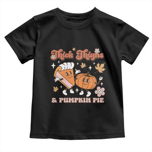Funny Retro Thanksgiving Baby Shirt Thick Thighs And Pumpkin Pie Fall Season Family Matching TS11 Black Print Your Wear