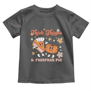 Funny Retro Thanksgiving Baby Shirt Thick Thighs And Pumpkin Pie Fall Season Family Matching TS11 Dark Heather Print Your Wear