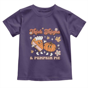 Funny Retro Thanksgiving Baby Shirt Thick Thighs And Pumpkin Pie Fall Season Family Matching TS11 Purple Print Your Wear