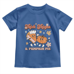 Funny Retro Thanksgiving Baby Shirt Thick Thighs And Pumpkin Pie Fall Season Family Matching TS11 Royal Blue Print Your Wear