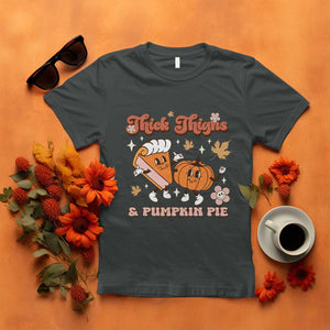 Funny Retro Thanksgiving T Shirt Thick Thighs And Pumpkin Pie Fall Season Family Matching TS11 Dark Heather Print Your Wear