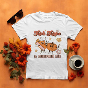 Funny Retro Thanksgiving T Shirt Thick Thighs And Pumpkin Pie Fall Season Family Matching TS11 White Print Your Wear