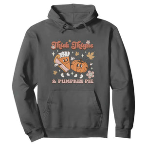 Funny Retro Thanksgiving Hoodie Thick Thighs And Pumpkin Pie Fall Season Family Matching TS11 Dark Heather Print Your Wear