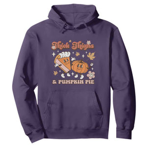 Funny Retro Thanksgiving Hoodie Thick Thighs And Pumpkin Pie Fall Season Family Matching TS11 Purple Print Your Wear