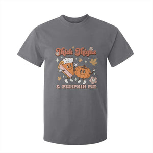 Funny Retro Thanksgiving T Shirt For Kid Thick Thighs And Pumpkin Pie Fall Season Family Matching TS11 Charcoal Print Your Wear